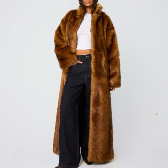 KHY Luxurious Brown Faux Fur Coat - Picture 12 of 12